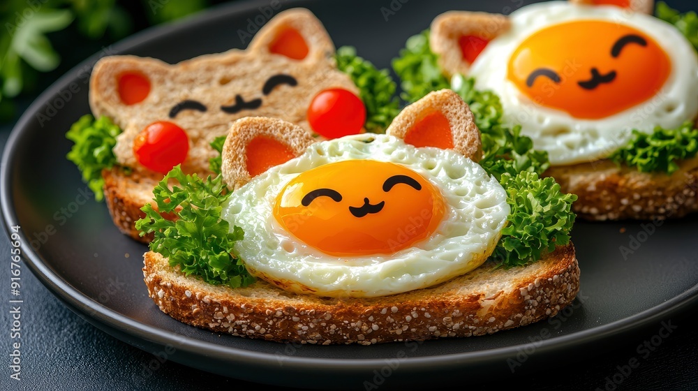 Baked Kitten-Shaped Egg On Toast, Creative And Fun Baked Kitten-Shaped Egg On Toast, Creative And Fun