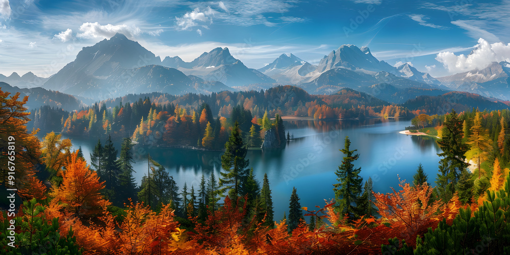 Fototapeta premium A lake surrounded by mountains