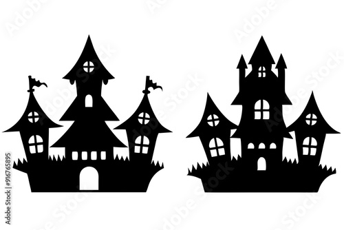  Silhouette vector design of a scary halloween house