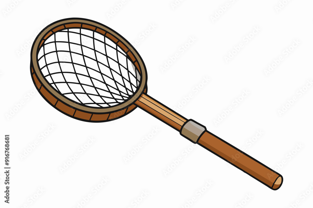 Fishing net with wooden handle for catching fish art vector illustration Fishing net with wooden handle for catching fish art vector illustration