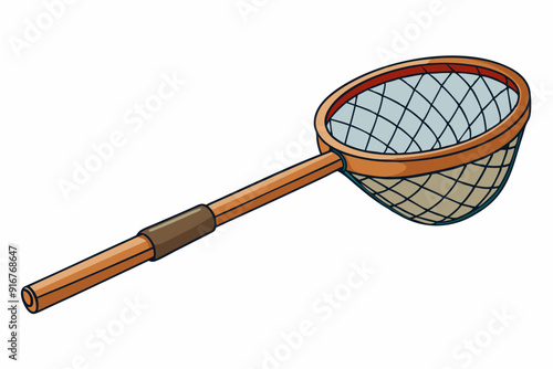 Fishing net with wooden handle for catching fish art vector illustration