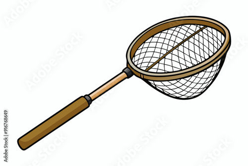 Fishing net with wooden handle for catching fish art vector illustration