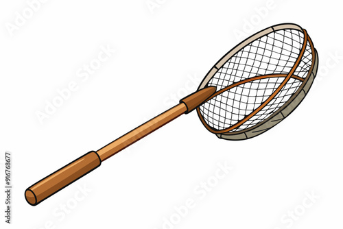 Fishing net with wooden handle for catching fish art vector illustration