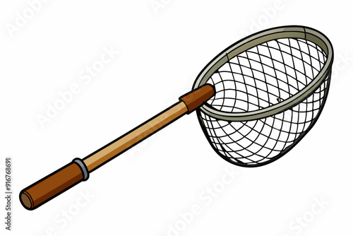 Fishing net with wooden handle for catching fish art vector illustration