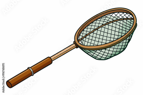 Fishing net with wooden handle for catching fish art vector illustration
