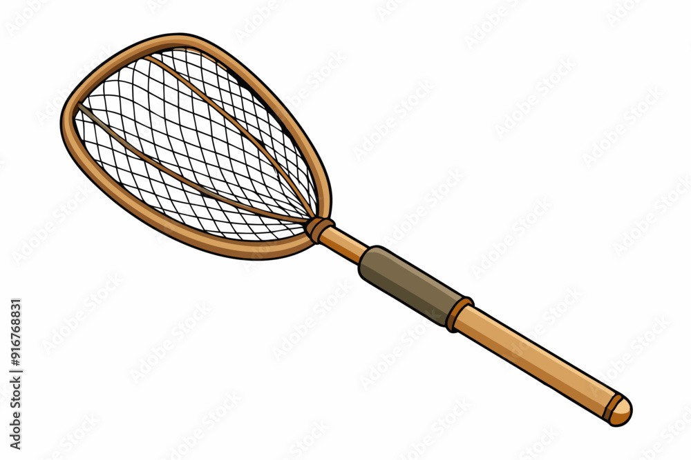Fishing net with wooden handle for catching fish art vector illustration Fishing net with wooden handle for catching fish art vector illustration