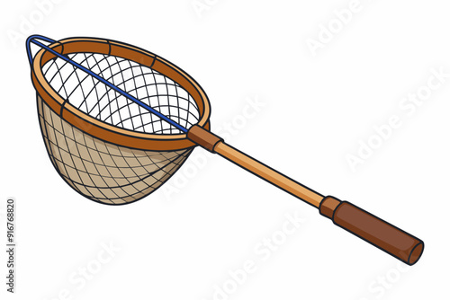 Fishing net with wooden handle for catching fish art vector illustration