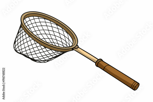 Fishing net with wooden handle for catching fish art vector illustration
