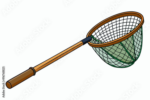 Fishing net with wooden handle for catching fish art vector illustration