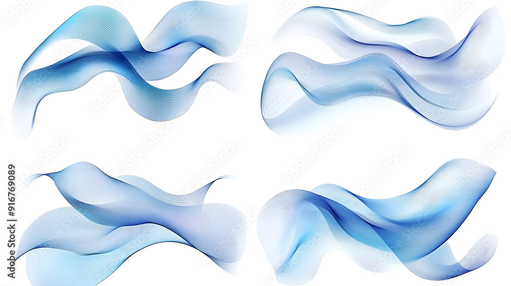 Set of four abstract digital waves isolated on white background Set of four abstract digital waves isolated on white background