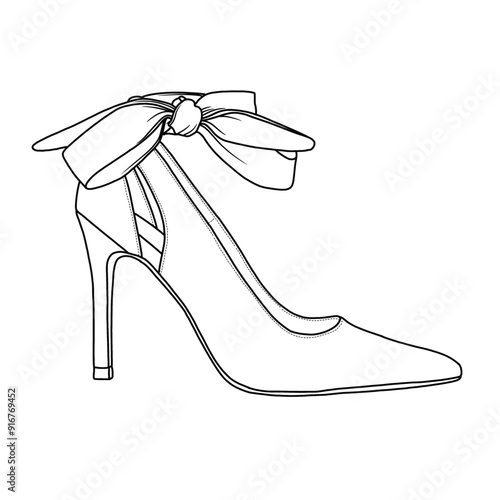 Women's Ankle Strap Platform Closed Toe Dress High Heels Pumps Line art, Technical sketch hand drawing outline vector doodle illustration side view isolated on white background