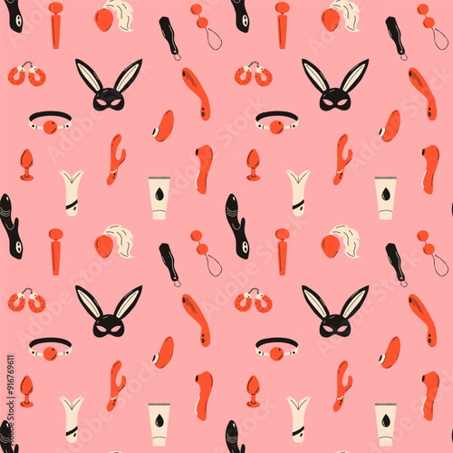 Seamless pattern Set of sex toy. Vector illustration. Hand drawn