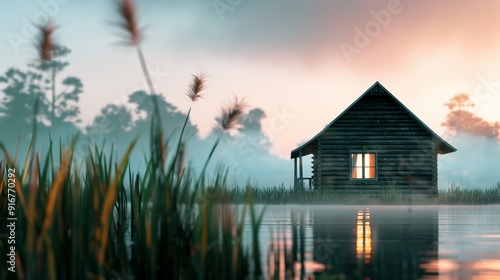 A timber cabin surrounded by encroaching weeds and overgrowth, reflecting the downtrend and negative effects of abandonment and decay 8K , high-resolution, ultra HD,up32K HD
