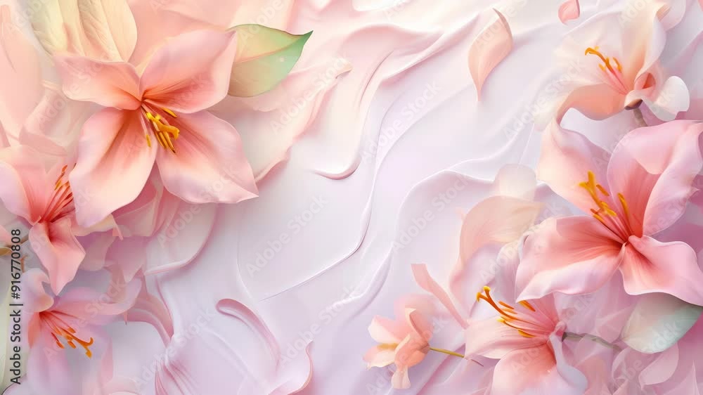 video of soft, delicate pink lilies against gentle pastel background, with focus on floral beauty and elegance of petals, concept of romance, purity, femininity video of soft, delicate pink lilies against gentle pastel background, with focus on floral beauty and elegance of petals, concept of romance, purity, femininity
