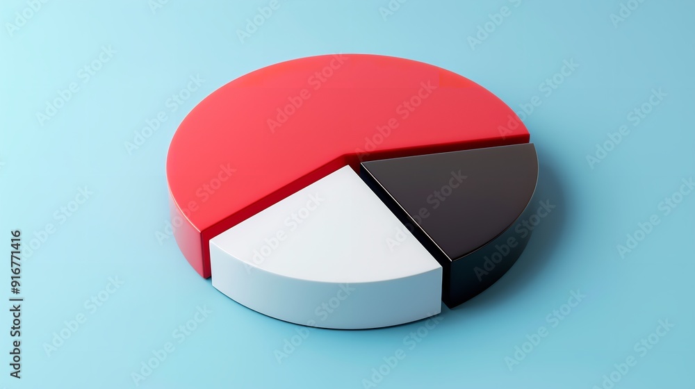 A red pie chart with a blue background is depicted in a basic three-dimensional figure. A large black slice and a small white slice make up the pie chart, Generative AI. A red pie chart with a blue background is depicted in a basic three-dimensional figure. A large black slice and a small white slice make up the pie chart, Generative AI.