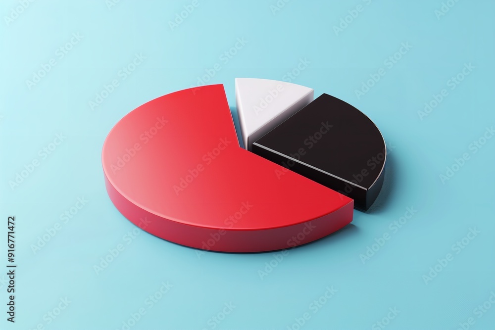 A red pie chart with a blue background is depicted in a basic three-dimensional figure. A large black slice and a small white slice make up the pie chart, Generative AI. A red pie chart with a blue background is depicted in a basic three-dimensional figure. A large black slice and a small white slice make up the pie chart, Generative AI.