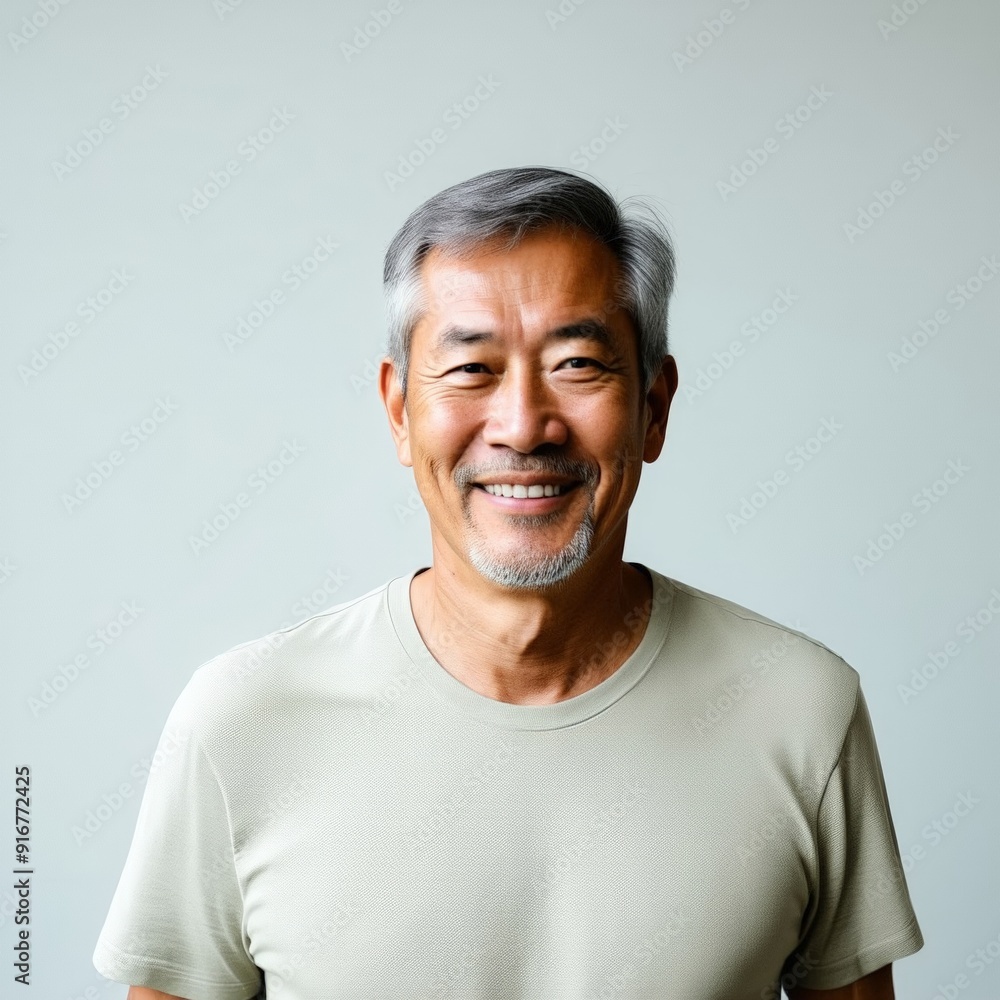 Portrait of elderly Asian man against light background Portrait of elderly Asian man against light background