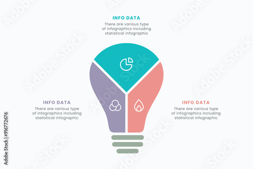 Vector idea light bulb infographic template for growth diagram, graph, presentation, chart. Business startup idea lamp concept with 3 options