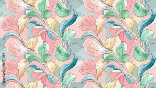 Abstract watercolor floral patterns featuring seamless designs in soft pastel colors suitable for beauty products and more