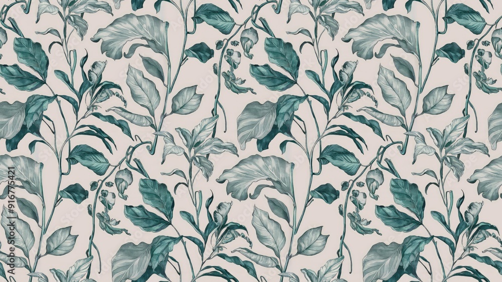 Botanical seamless floral pattern featuring handpainted leaves Elegant digital illustration for fabric design Botanical seamless floral pattern featuring handpainted leaves Elegant digital illustration for fabric design