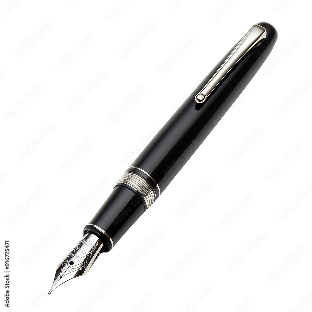 A black pen with a silver band A black pen with a silver band