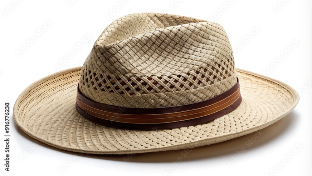 Elegant Panama hat with intricate weave pattern and wide brim, isolated on a clean white background, perfect for fashion, travel, or summer-themed designs. Elegant Panama hat with intricate weave pattern and wide brim, isolated on a clean white background, perfect for fashion, travel, or summer-themed designs.