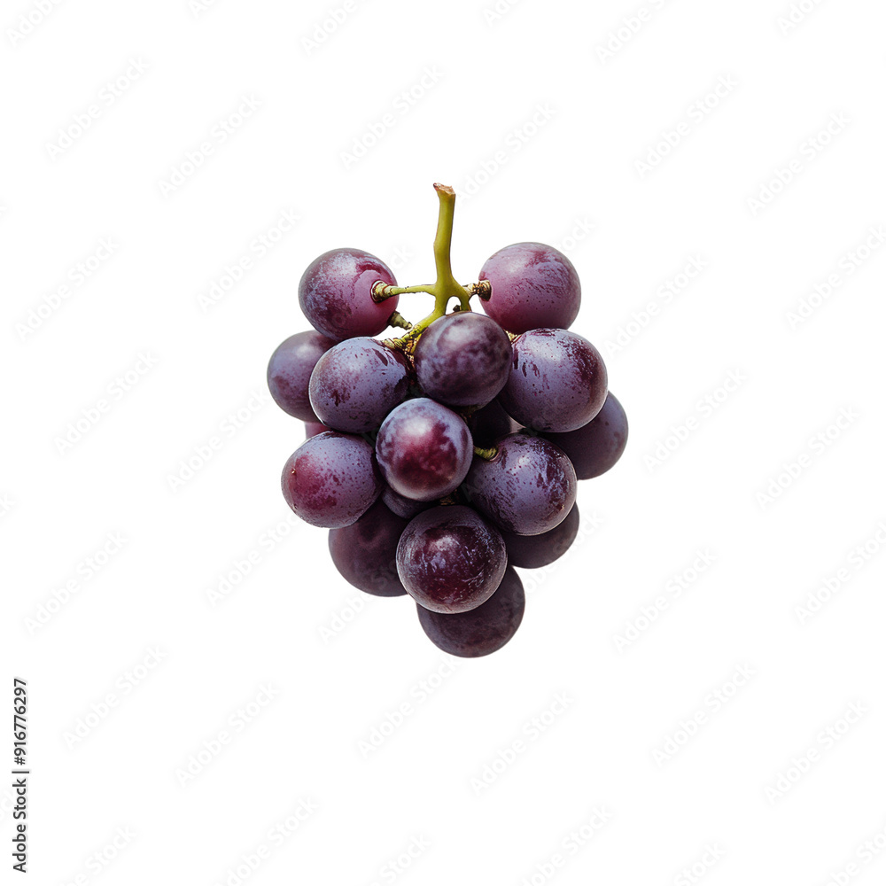 Fototapeta premium A bunch of purple grapes are shown on a white background. The grapes are clustered together and appear to be ripe. Concept of abundance and freshness, as the grapes are a healthy and nutritious snack