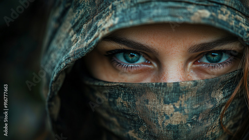 Woman's Face Partially Covered By Camouflage