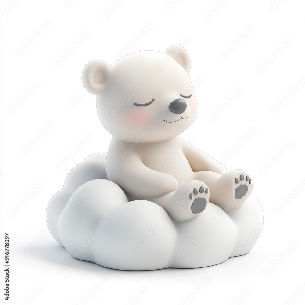 3D icon of sleepy polar bear sitting on cloud 3D icon of sleepy polar bear sitting on cloud