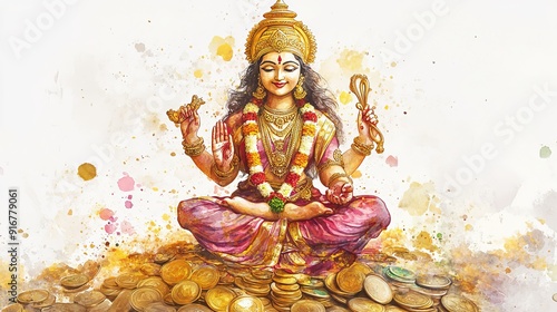 3D Watercolor Goddess Lakshmi Idol: A Stunning Digital Artwork