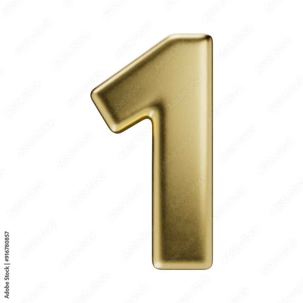 Volumetric golden number one, isolated on a transparent background. 3D digit 1 in metal with a matte texture. Photorealistic render. Volumetric golden number one, isolated on a transparent background. 3D digit 1 in metal with a matte texture. Photorealistic render.