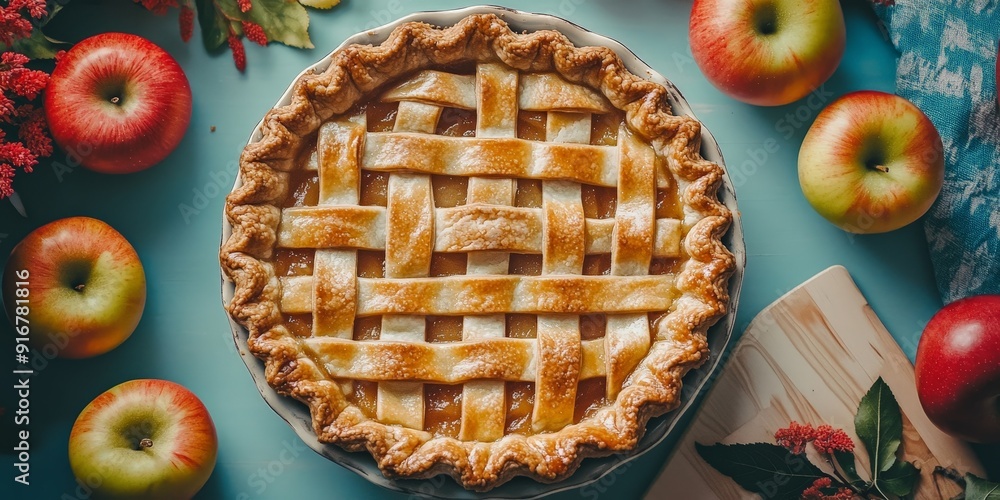 Homemade Apple Pie with Lattice Crust and Apples Homemade Apple Pie with Lattice Crust and Apples