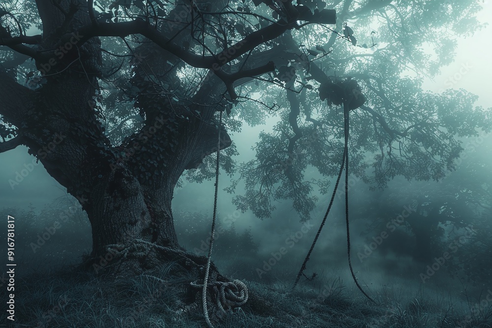 ai generative rope in the gloomy forest tree ai generative rope in the gloomy forest tree
