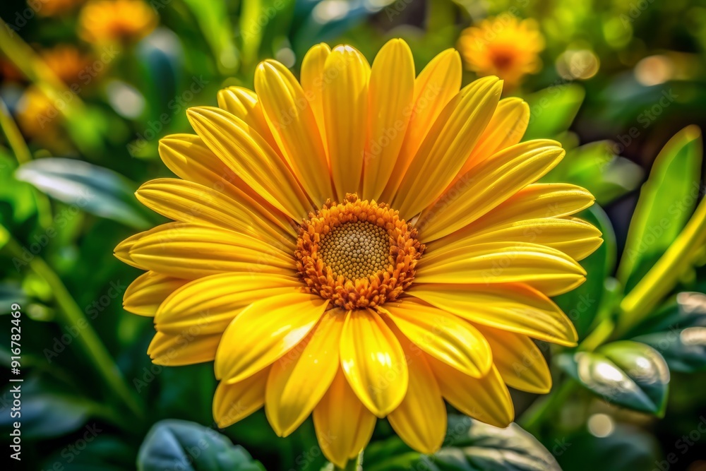 Vibrant yellow petals of a sun-kissed daisy unfold towards the sky, basking in the warm light of a bright sunny day, surrounded by lush greenery. Vibrant yellow petals of a sun-kissed daisy unfold towards the sky, basking in the warm light of a bright sunny day, surrounded by lush greenery.