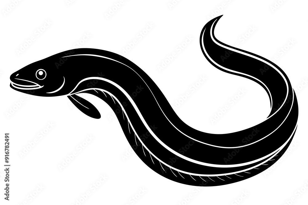 Naklejka premium Silhouette vector design of a eel on white background