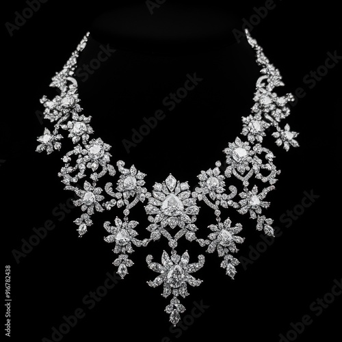 Diamond Necklace: A dazzling display of luxury, this intricate diamond necklace features a mesmerizing cascade of pear-shaped diamonds.