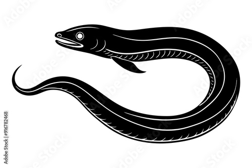  Silhouette vector design of a eel on white background