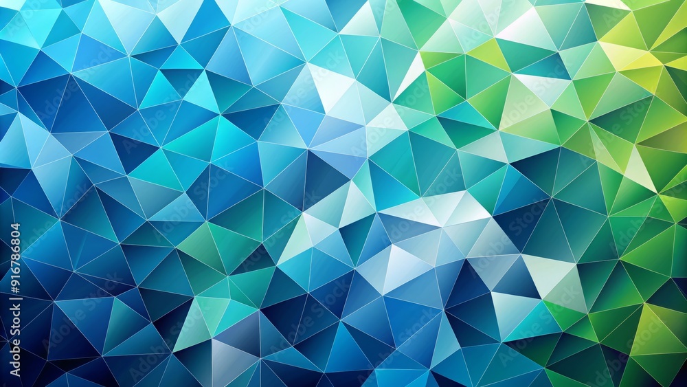Obraz premium Stylish triangle pattern background featuring contrasting blue and green polygonal panels, providing ample space for text, ideal for modern business presentations and geometric designs.