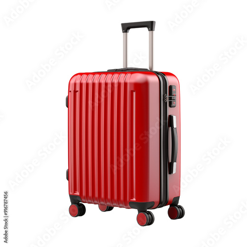 red travel suitcase isolated on transparent background, png