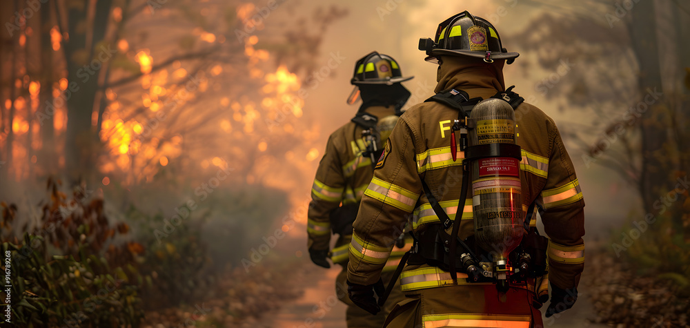 Fototapeta premium Firefighters Battling Wildfire - Courage in the Flames