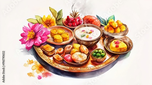 Wallpaper Mural 3D Watercolor Decorated Puja Thali with Incense Flow -  Kopgzdevth Torontodigital.ca