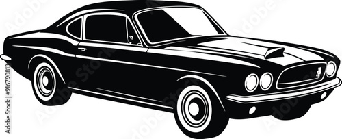 Black silhouette of A classic Car isolated white background