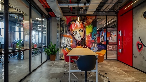 Creative office with artistic decor and inspiring quotes 