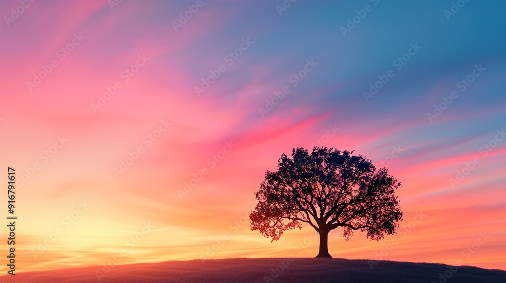Sunset casting a fiery glow on the detailed outline of a solitary oak tree, with dramatic color contrasts in the sky 8K , high-resolution, ultra HD,up32K HD Sunset casting a fiery glow on the detailed outline of a solitary oak tree, with dramatic color contrasts in the sky 8K , high-resolution, ultra HD,up32K HD