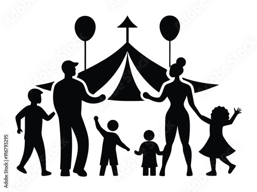 Family Fun at the Circus Tent Silhouette