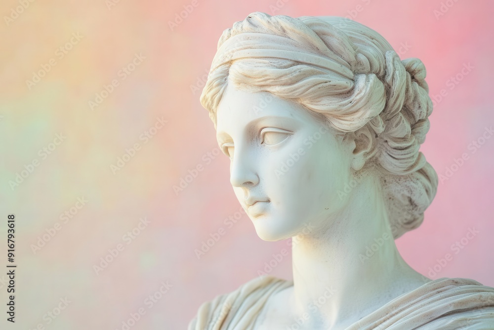 classical marble statue of aphrodite in contemplative pose set against soft pastel gradient background gentle lighting emphasizes sculpted form and serene expression classical marble statue of aphrodite in contemplative pose set against soft pastel gradient background gentle lighting emphasizes sculpted form and serene expression