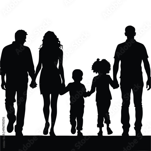 Diverse Family Silhouettes on White Background