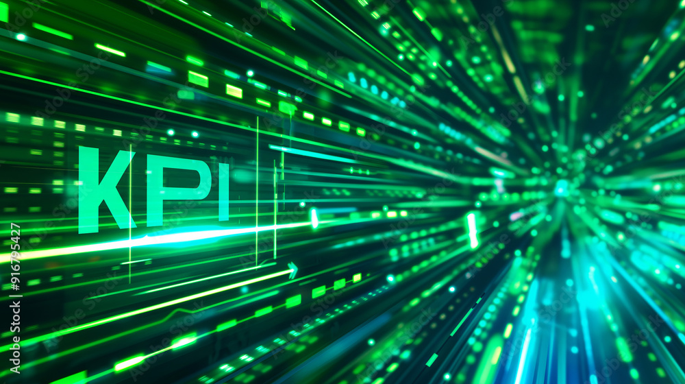 Kpi key performance indicator sign on abstract green technology background with fast motion effect, copy space for text Kpi key performance indicator sign on abstract green technology background with fast motion effect, copy space for text