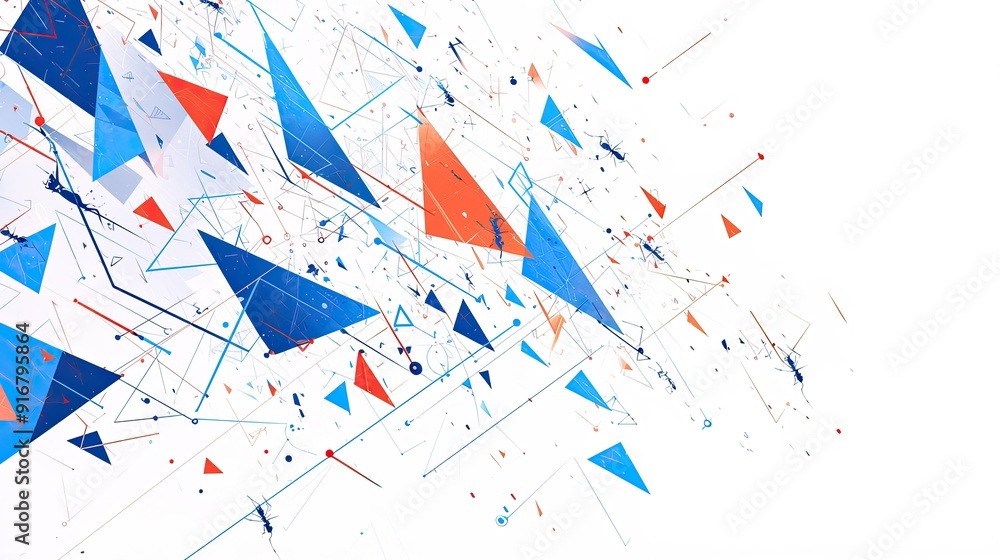 Obraz premium monochromatic ants of from triangles are creating the chart pattern , white background, geometric inspiration, algebra