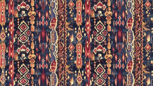 Obraz na płótnie Abstract seamless fabric patterns featuring ikat carpet and batik designs